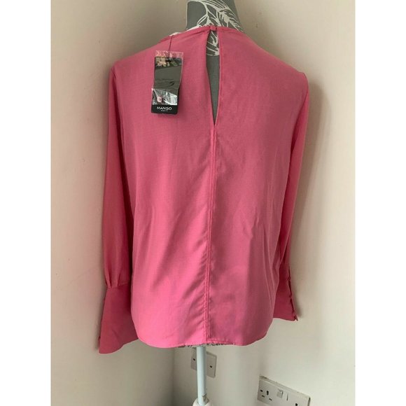 Mango Pink Blouse Chiffon Top Long Sleeves Size 8 - Picture 4 of 6